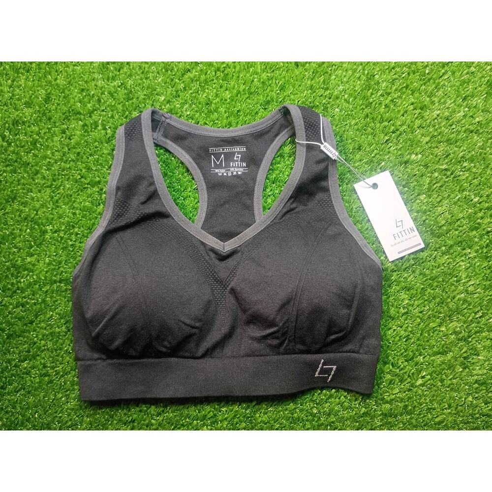 FITTIN ActiveGlow Racerback Sports Bra - Gray & Black Medium NWT